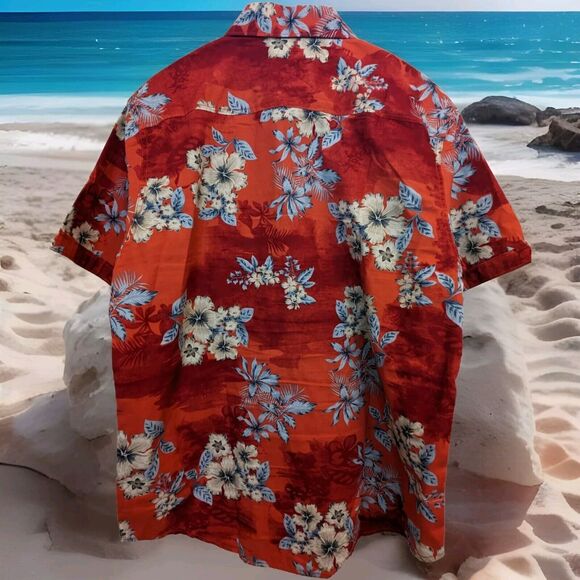 MBX Premium Goods Hawaiian Paradise Shirt Red Tropical Flowers Men's Size Large - Picture 2 of 7